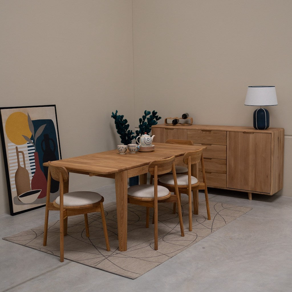 VESKOR Mesa de comedor extensible rectangular de madera de roble DANIA